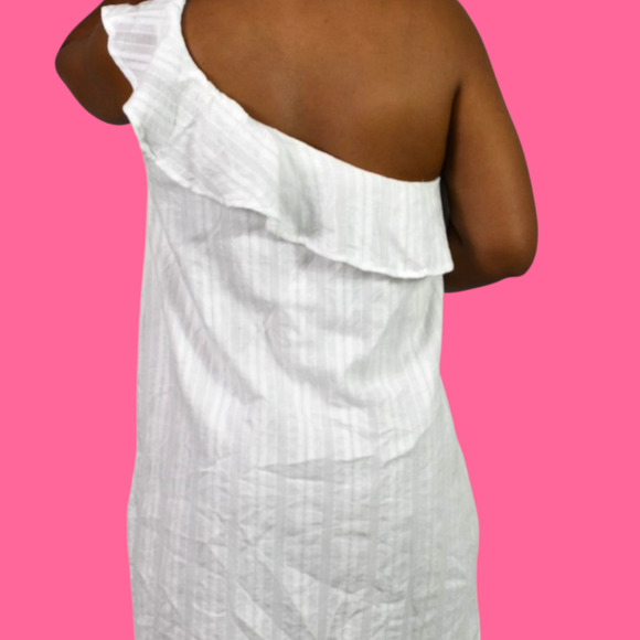 Cloth Stone One Shoulder Dress White Mini Shift Ruffle Textured Cotton Medium - Picture 5 of 14